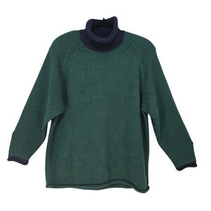 Braun Sport Vintage Green Navy Wool Blend Turtleneck Sweater Woman Medium Raglan